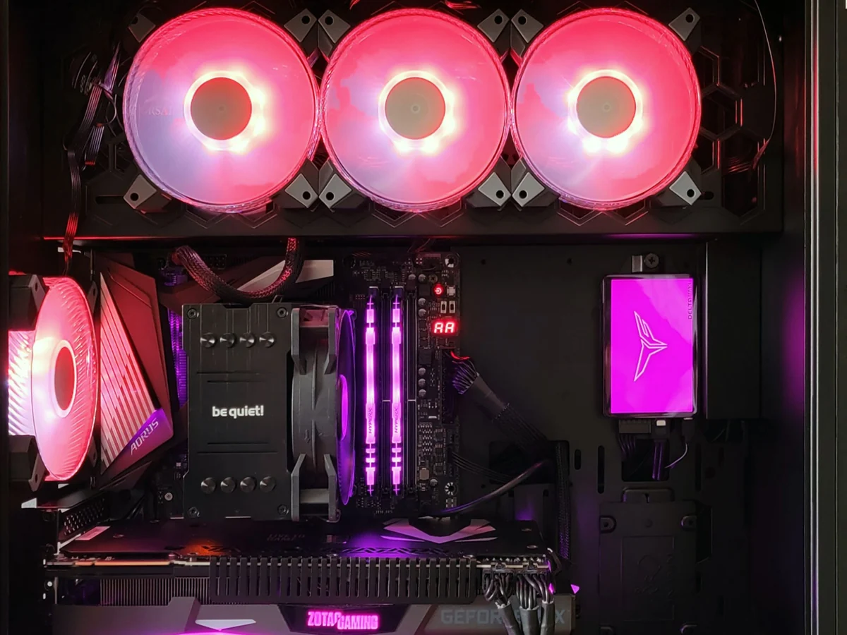 Custom gaming desktop with RGB lighting and premium components